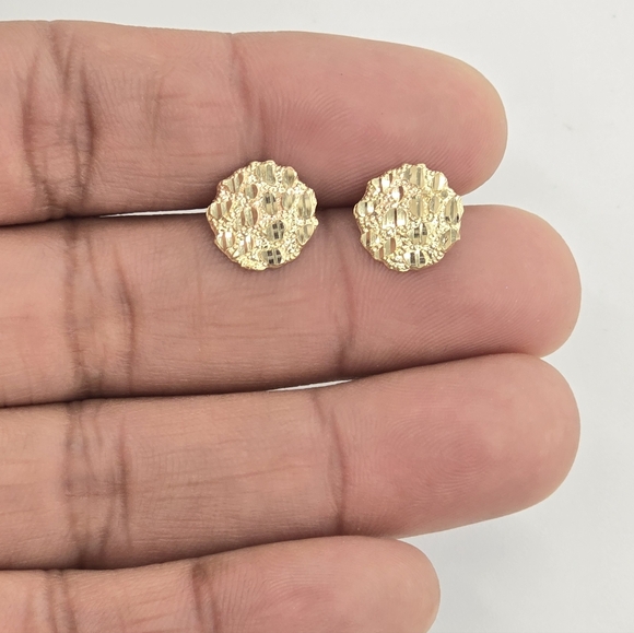 10kt Real Gold Nugget Round Stud Earring